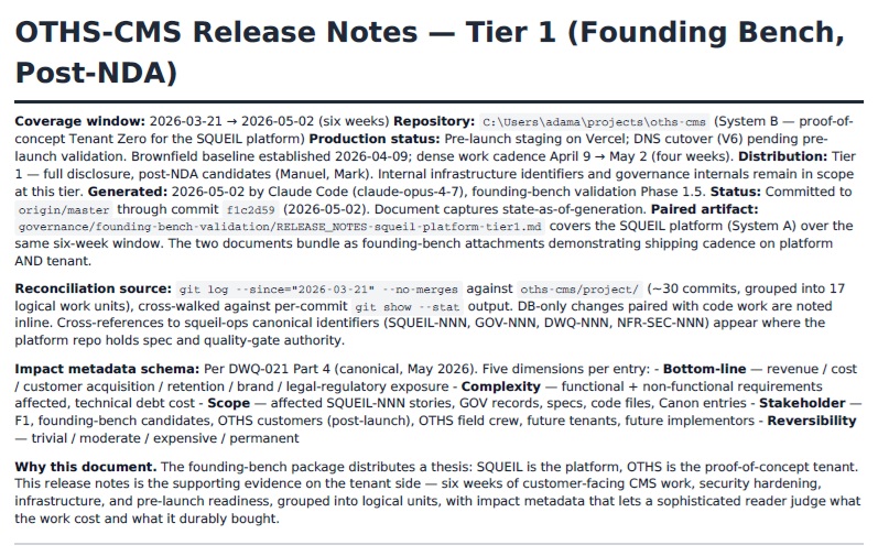Founder Economics Pre-Formation Labor Retrospective document, showing the era breakdown for Method 1 calendar-time-and-rate analysis and the eleven-category breakdown for Method 2 deliverable replacement cost analysis with conservative, mid, and high brackets